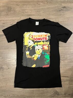 Black Short-Sleeve Graphic Tee with Dunkin' Donuts Artwork
